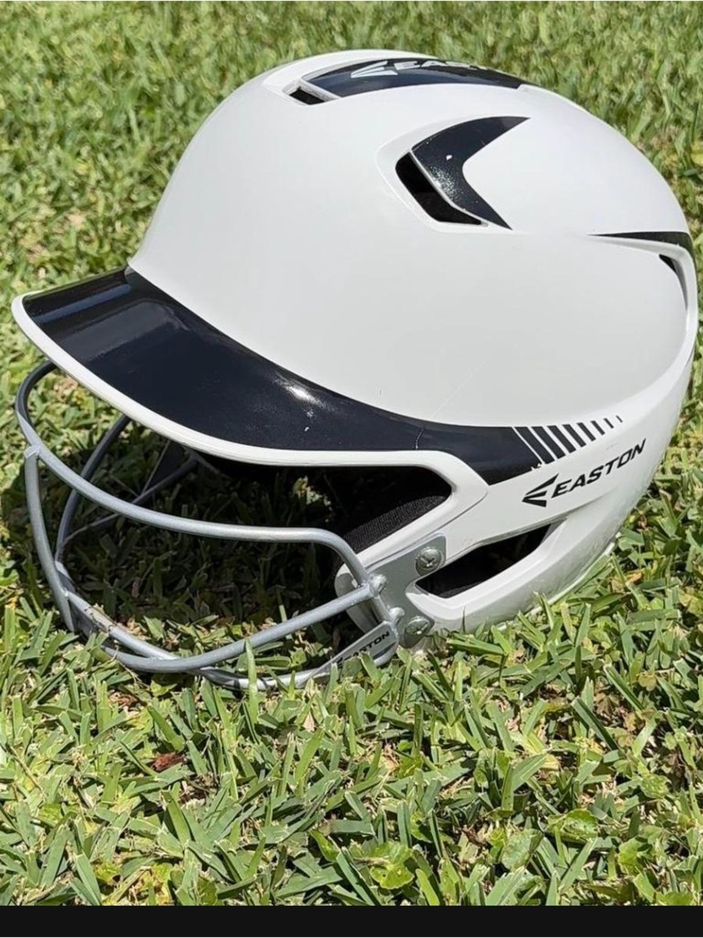 Easton White Helmet with Black Visor and Silver Faceguard